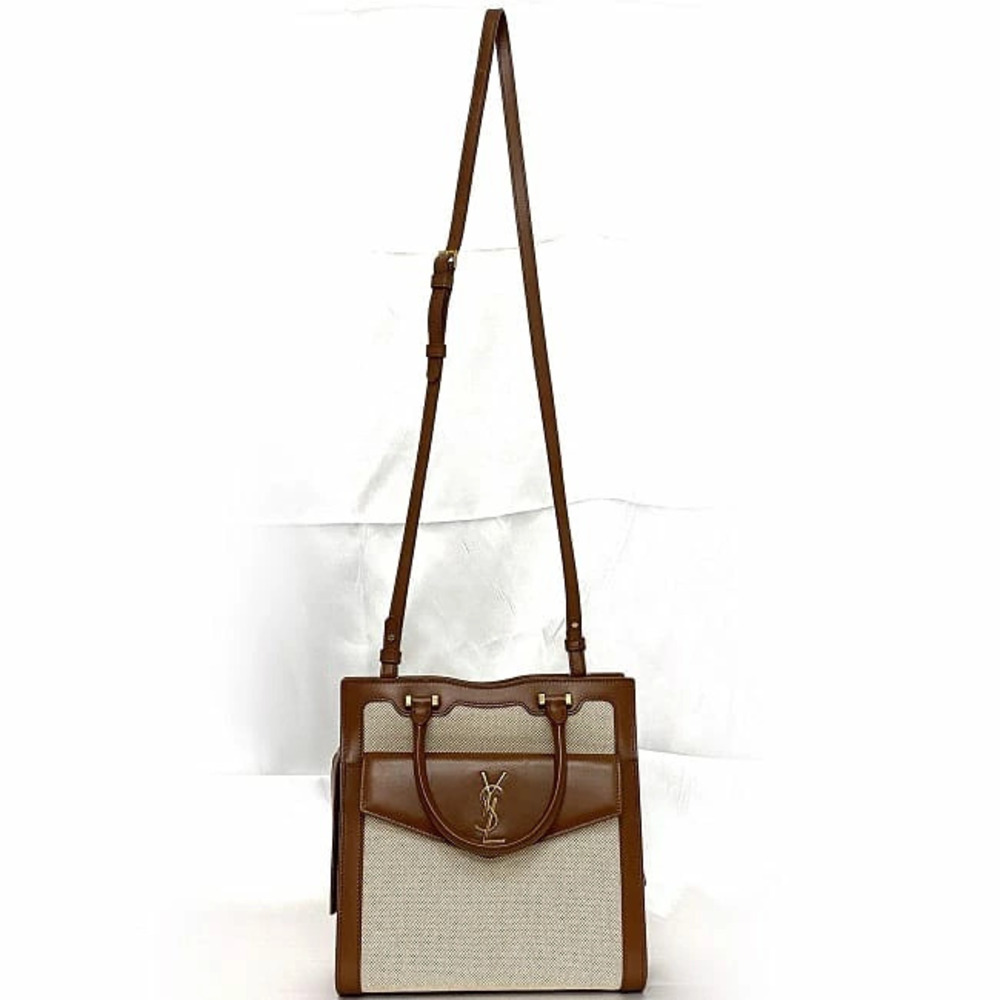Saint Laurent Bag Uptown Brown Beige Shoulder YSL Handbag Clutch UP TOWN - Picture 2 of 10
